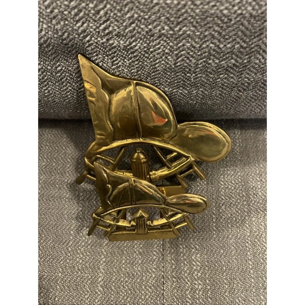 Brass Firefighter Mail Holder Tray Desk Art Helmets Ladders Hydrants